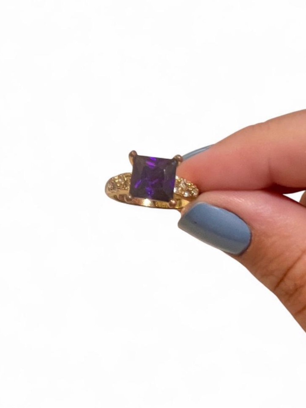 Gold Ring with Square Purple Gemstone